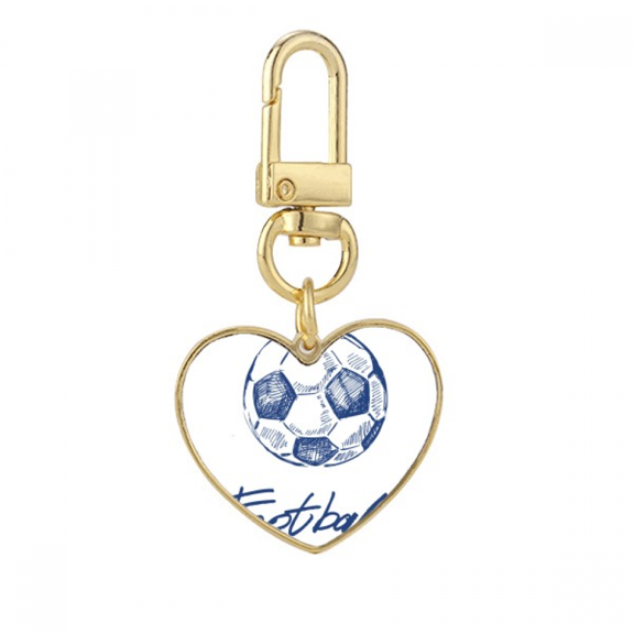Simple Cartoon Football Blue Pattern Gold Heart Keychain Metal Keyring Holder