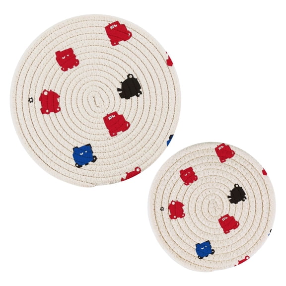 Simple Cartoon Pattern Cotton Braided Potholders, 2 Pack Heat-Resistant Pads 7.09'' and 9.45''