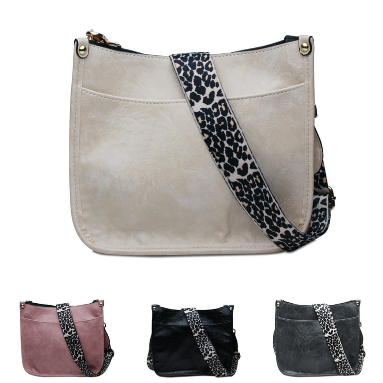 Personalised Leather Crossbody Bag with Patterned Strap Grey / Rose Gold & Grey Camo