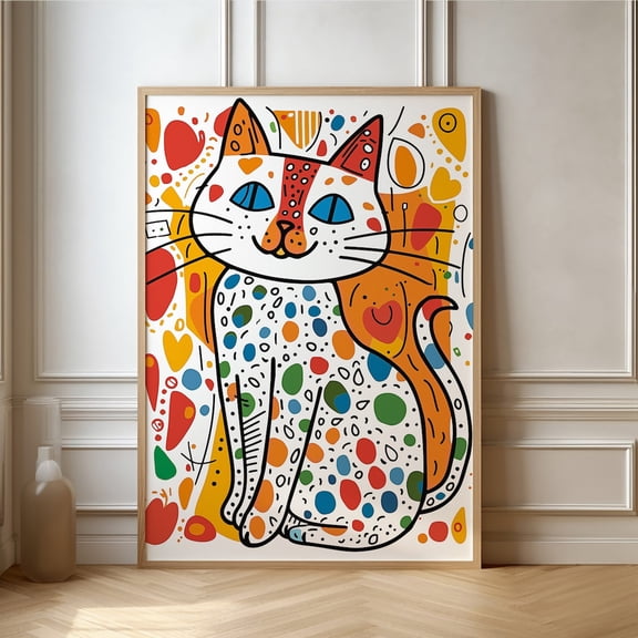 Simple Cat Doodle Art Colorful Shapes And Polka Dots
