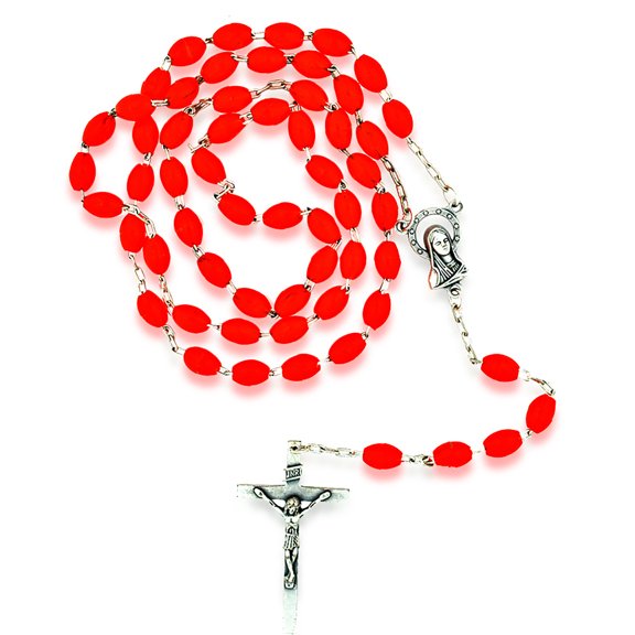 Simple Catholic Rosary with Colorful Beads (Red)