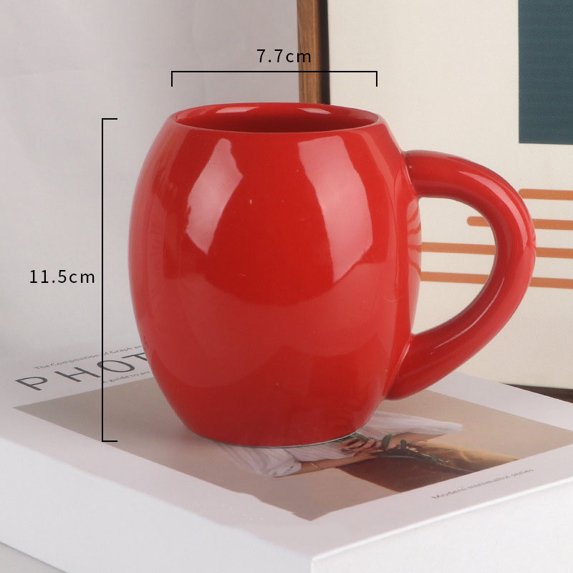 Simple Ceramic Coffee Cup Solid Color Fashion Coffee Cup Large Capacity Fat Ceramic Coffee Cup (Red,600ml)