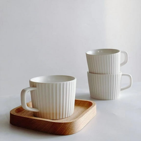 Simple Ceramic Coffee Cup, Striped Coffee Mug with Handle, Latte Cup, Milk Cup, Water Cup, Afternoon Tea Cup