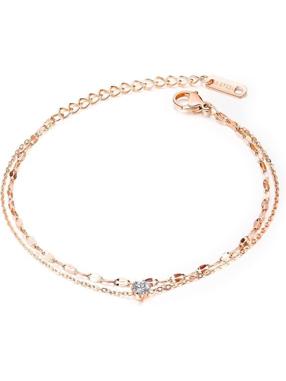 Simple Charm Anklet for Women,14k Rose Gold plating Beach Dainty Cute Tiny Adjustable Stainless steel ankle bracelets Personalized Foot chain Jewelry Gifts for Mom Wife