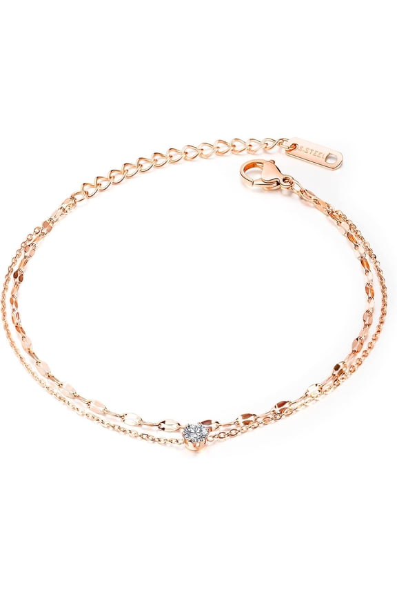 Simple Charm Anklet for Womenďź14k Rose Gold plating Beach Dainty Cute Tiny Adjustable Stainless steel ankle bracelets Personalized Foot chain Jewelry Gifts for Mom Wife