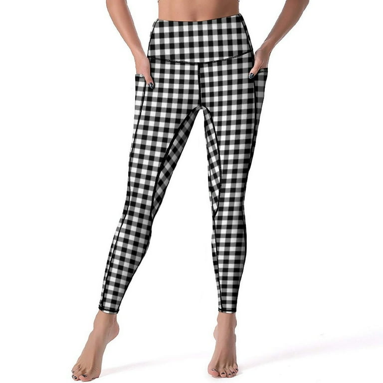 Simple Checkerboard Leggings Red and Black Checkered Push Up Yoga Pants Vintage Elastic Yoga Legging Pockets Gym Sports Tights Walmart