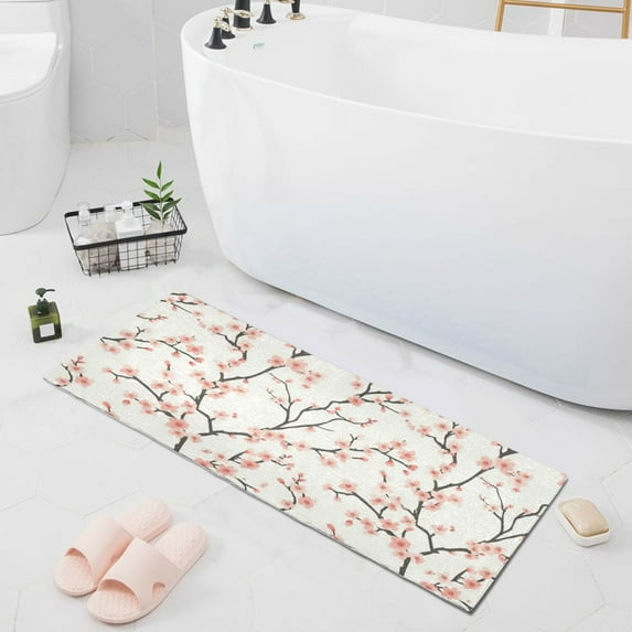 Simple Cherry Blossom Bathroom Runner Rug Absorbent Non Slip Bath Mat for Living Room Kitchen 39" x 20"