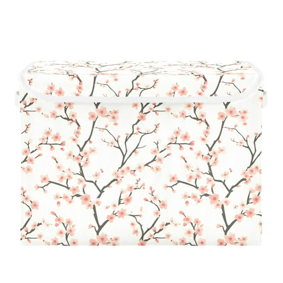 Simple Cherry Blossom Large Storage Bins with Linen Collapsible Lid Storage Box 16.7 x 12.6 x 11.8in
