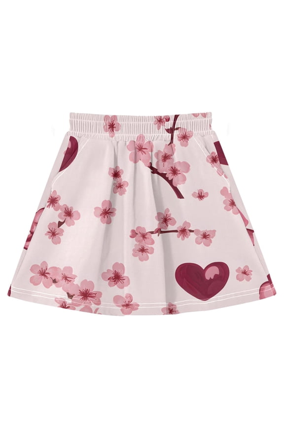 Simple Cherry Bow Pattern Cotton Skirt Built-in Liner Elastic A-Line Flared Skirt with Pockets