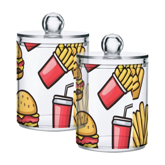 Simple Children's Drawings Food Cotton Swabs Cans Translucent Plastic Canisters Dustproof Lid for Bathroom Storage