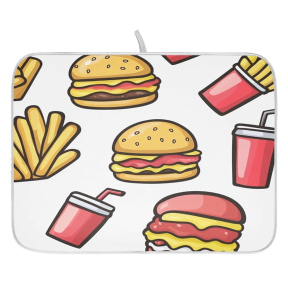 Simple Children's Drawings Food Dish Drying Mat for Kitchen, Quick Drying Absorbent Soft Durable 16" x 18"