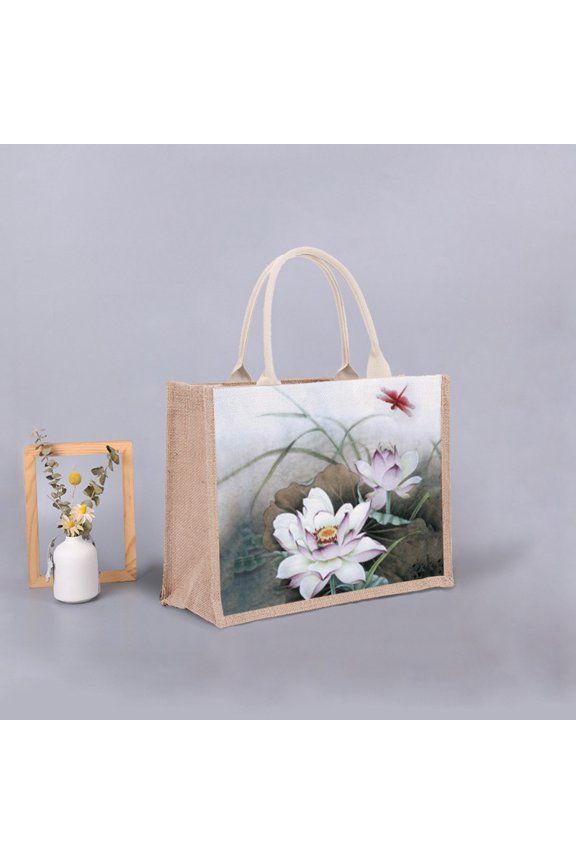 Simple Chinese-style Handheld Linen Bag, Fashionable Eco-friendly Linen Bag, Trendy Single-shoulder Yellow Linen Waterproof Shopping Bag
