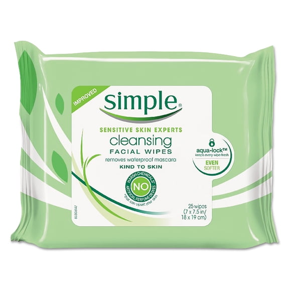Simple Cleansing Facial Wipes 25 Count Pack of 6