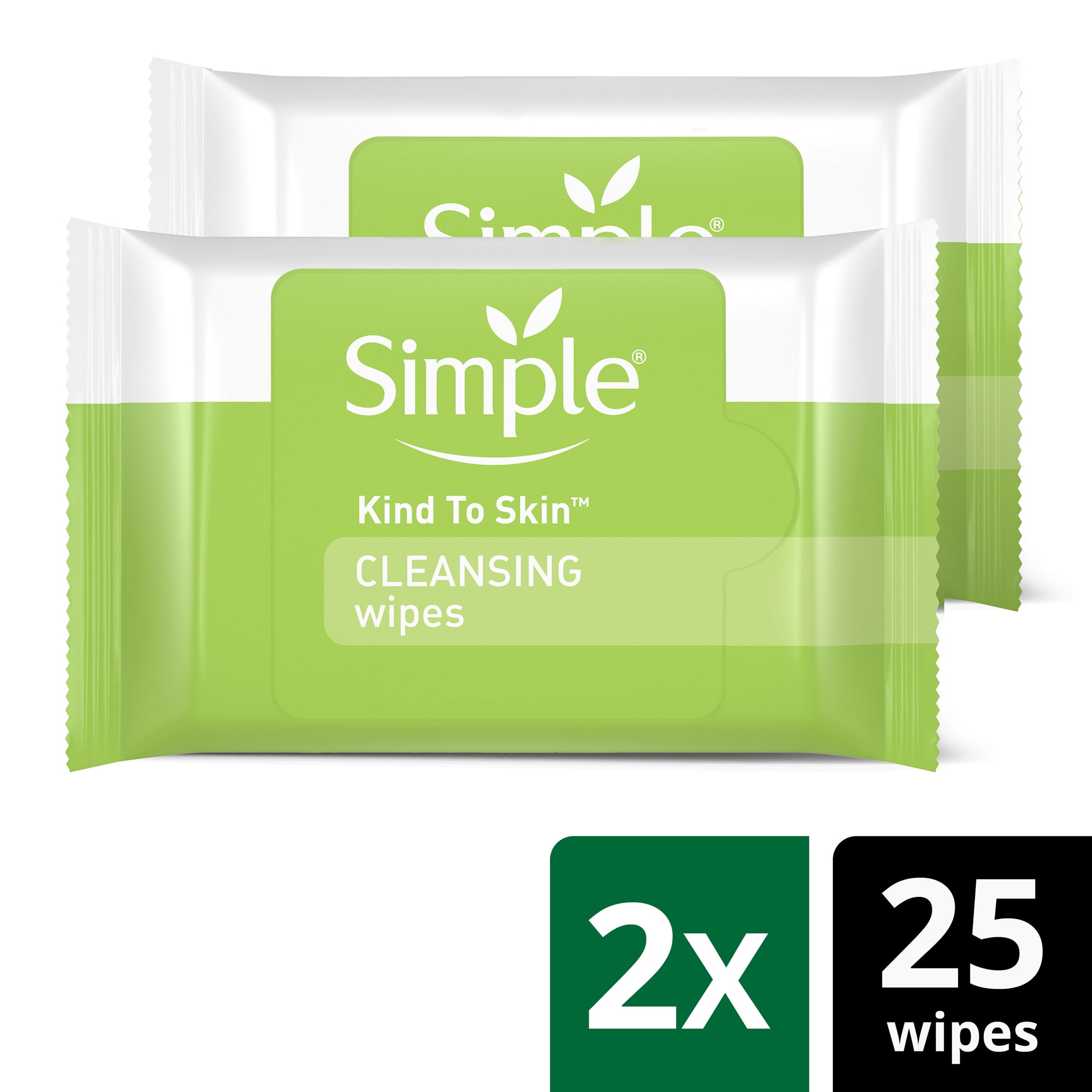 Simple Kind to Skin Cleansing Facial Wipes 25 ct, Twin Pack