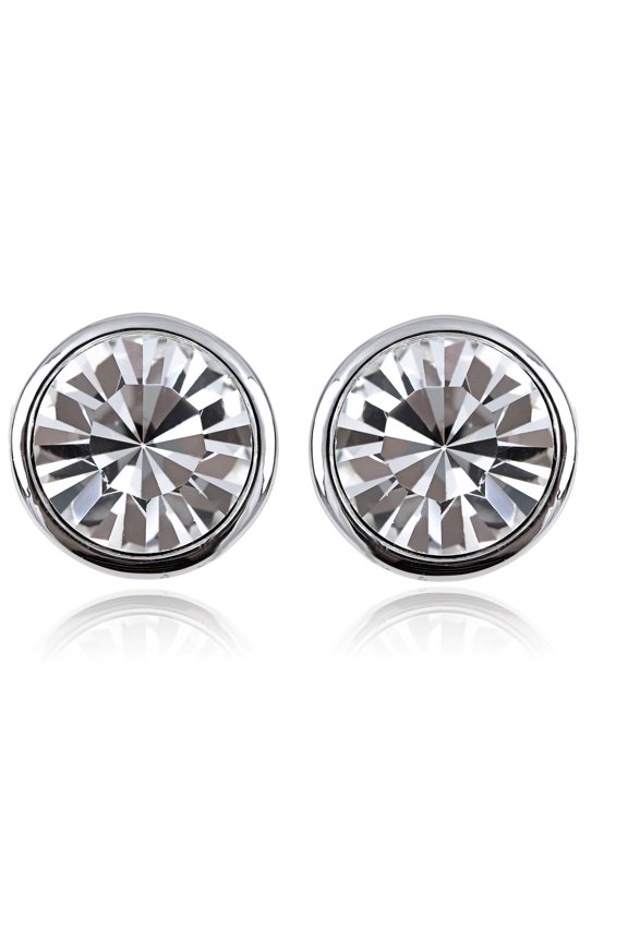 Simple Clear Crystal Rhinestone Round Circle Basket Stud April Birthday Earrings