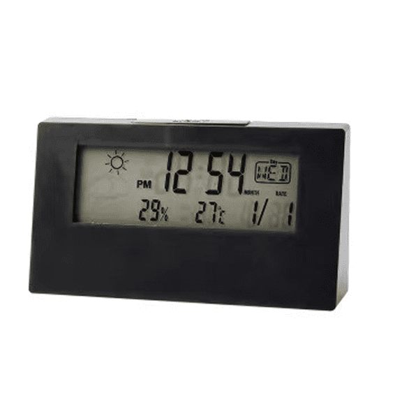 Simple Clock Weather Humidity Mute Digital Transparent Luminous Multifunctional Electronic Clock - Black glossy