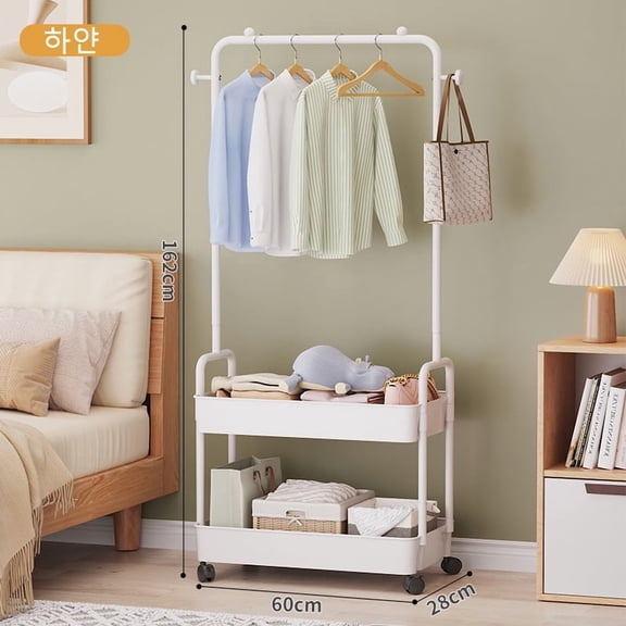 Simple Clothes Rack Clothesline Ground Mounted Wheeled Mobile Hanger Multi Functional Living Room Bedroom Storage Rack Coat Rack