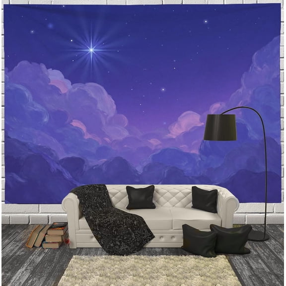 Simple Cloud And Starry Sky Tapestry Cartoon Landscape Tapestries Wall Hanging Purple Large Tapestry Aesthetic Mural Decor For Bedroom Living Room Dorm 40 X 30 Inch