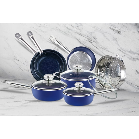 Simple & Co 11pc Nonstick Blue Sapphire Ceramic Cookware Set ...