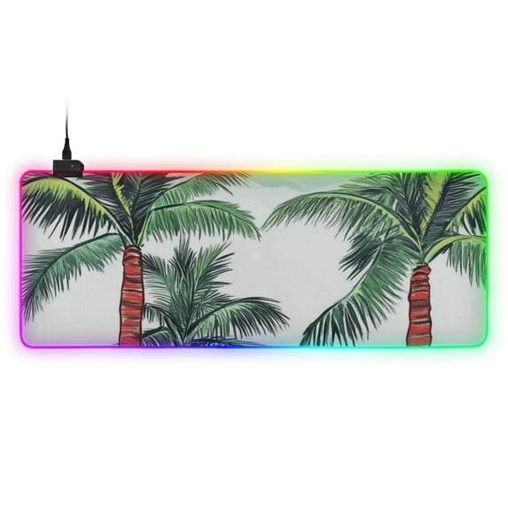 Simple Coconut Trees RGB Gaming Mouse Pad Large Keyboard Mat Rubber Base 13 Light Modes