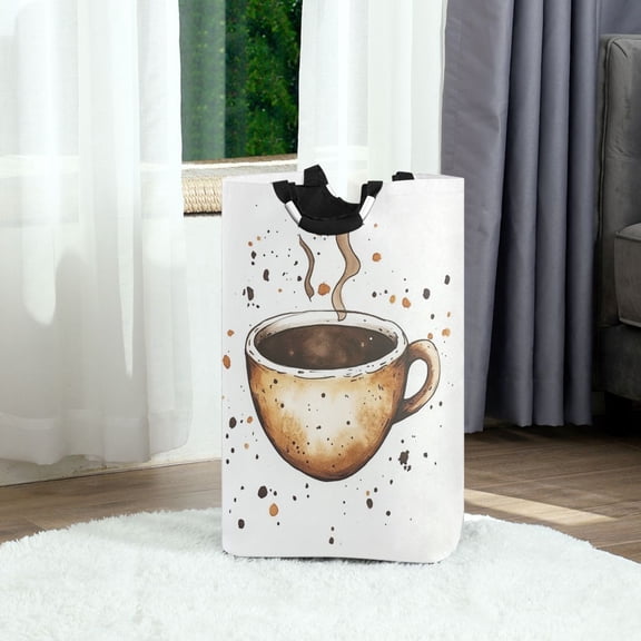 Simple Coffee Pattern Foldable Laundry Hamper 12.6x11x22.7in with Handles for Bathroom Bedroom Storage