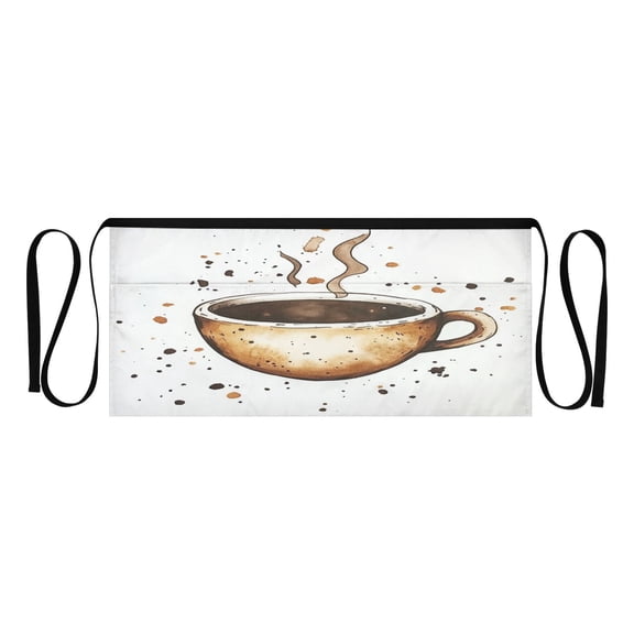 Simple Coffee Pattern Multi Pocket Short Apron Waterproof, Adjustable 96.5in Belt for various occasions