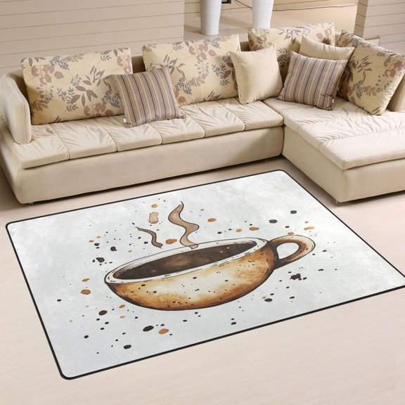 Simple Coffee Pattern Soft Polyester Area Rug 60''x39'', Non Slip, Memory Foam, Water Absorbent