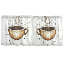 Simple Coffee Pattern Tier Curtains for Kitchen 57x24 Inch Semi Sheer Light Filtering Half Window Curtains 2 Panels
