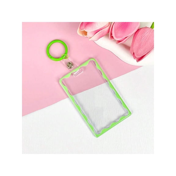 Simple Color Wave Card Holder,Acrylic Transparent Kpop Idol Photocard Holder Cute Love Heart ID Credit Card Sleeve Cover Protector With Pendant Keychain