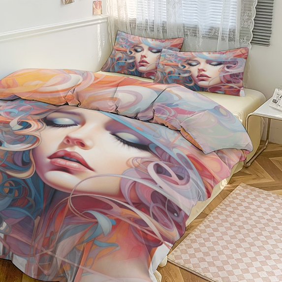 Simple Colored Ripple Bedding Set with Zipper Closure for Girls & Boys