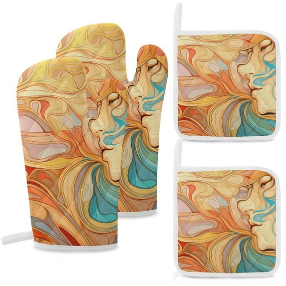 Simple Colored Ripple Oven And Pot Holders Sets, Heat Resistant Pads Kitchen Decor for Cooking Baking BBQ Grilling, Christmas Kitchen Gifts