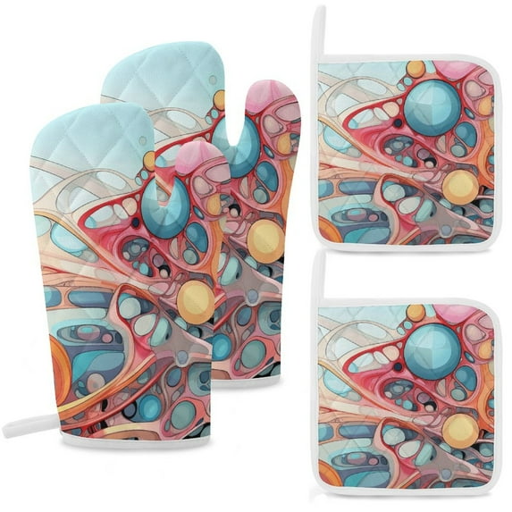 Simple Colored Ripple Oven And Pot Holders Sets, Heat Resistant Pads Kitchen Decor for Cooking Baking BBQ Grilling, Christmas Kitchen Gifts