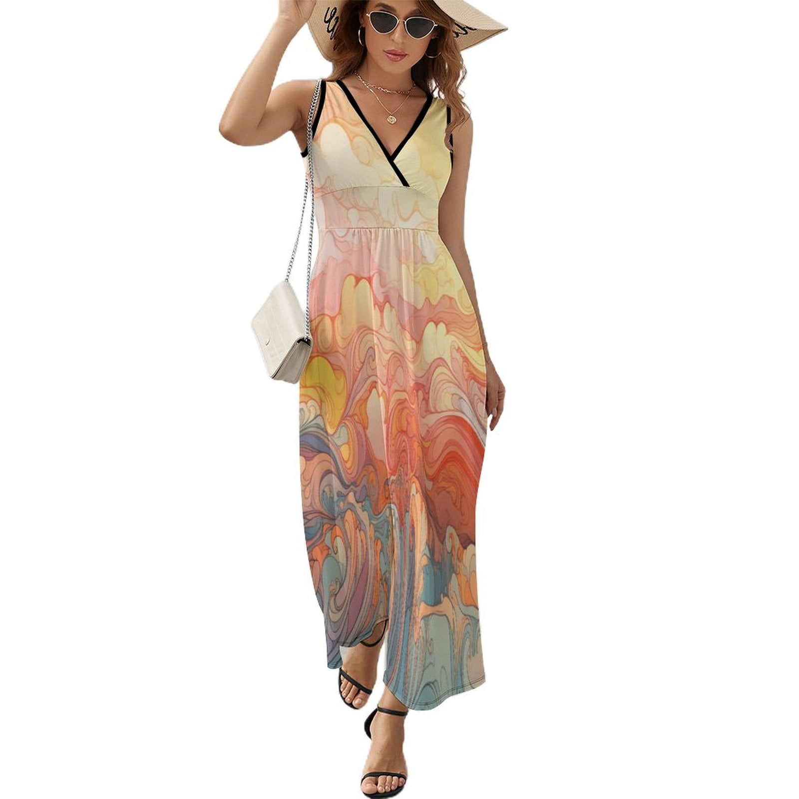Clothes Ripple Simple Colored Ripple Sleeveless Dress Female Clothing Dress Women ...