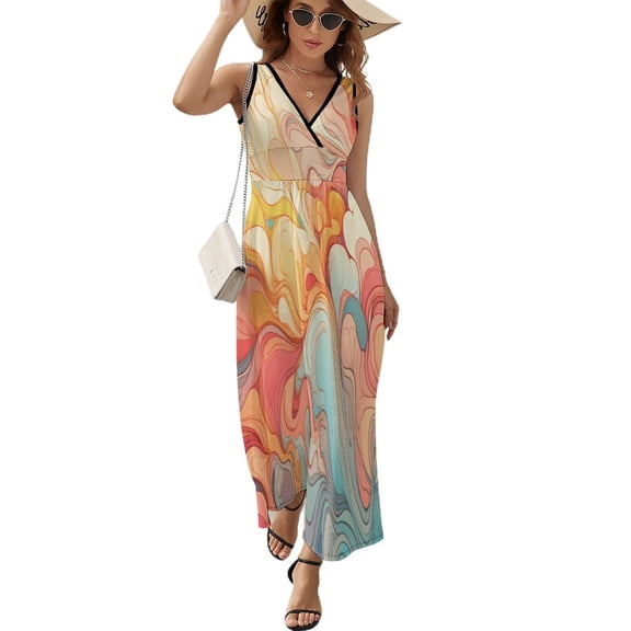 Simple Colored Ripple Sleeveless Dress Woman Fashion Long Dresses Women's Summer Suit Dress 2025