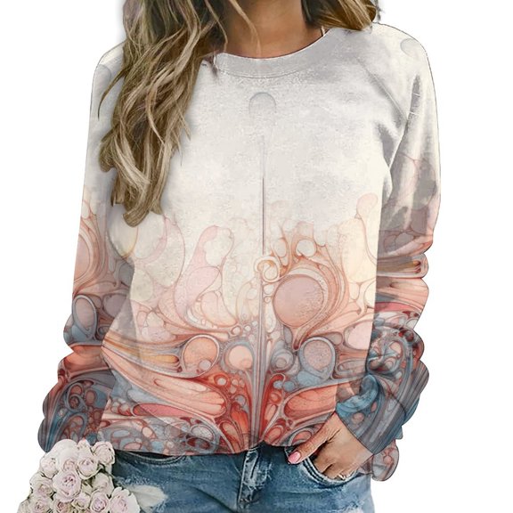 Simple Colored Ripple Womens Casual Crewneck Sweatshirt Long Sleeve Tops Cute Pullover Loose Fit