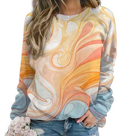 Simple Colored Ripple Womens Oversized Sweatshirts Hoodies Crewneck Casual Tops Comfy FallWinter Clothes 2024