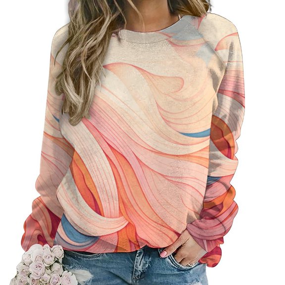 Simple Colored Ripple Womens Oversized Sweatshirts Hoodies Crewneck Casual Tops Comfy FallWinter Clothes 2024