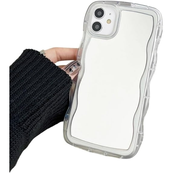 Simple Colorful Complementary Mirror Phone case with Curly Border Wave Pattern, Multi-Color Options for iPhone 15 14 13 12 11 Pro Max XS XR X 7 8 Phone Cases (Clear Color,iPhone X/XS)
