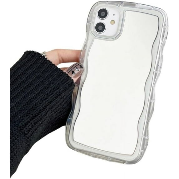 Simple Colorful Complementary Mirror Phone case with Curly Border Wave Pattern, Multi-Color Options for iPhone 15 14 13 12 11 Pro Max XS XR X 7 8 Phone Cases (Clear Color,iPhone 13 Pro Max)