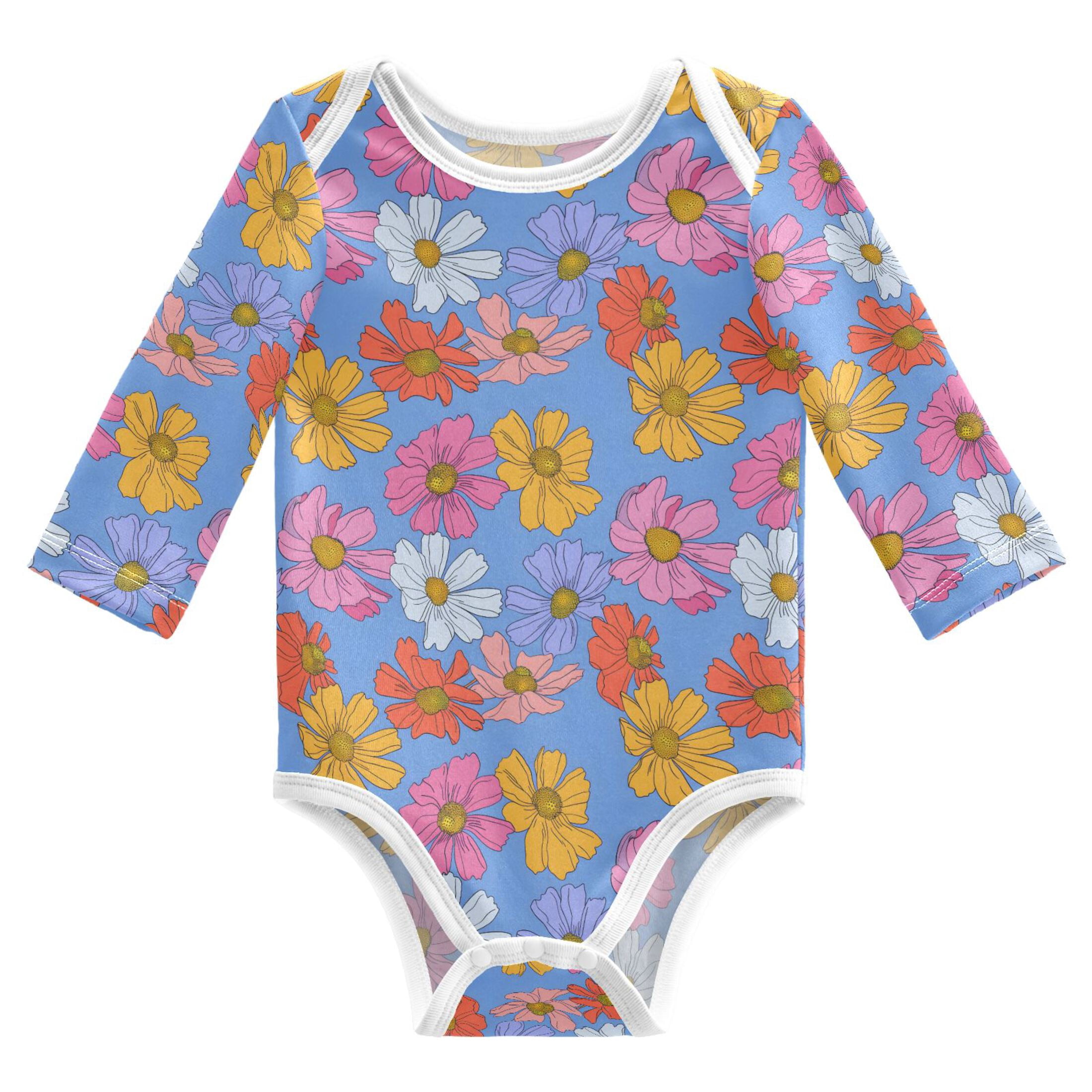 Long Single Roses Simple Colorful Flowers Baby's Pure Cotton Bodysuit Long Sleeves ...