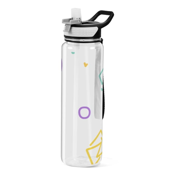 Simple Colorful Geometric Pattern 1000ml Tritan Sport Bottle Straw LeakProof Food-Grade Portable Wide Handle