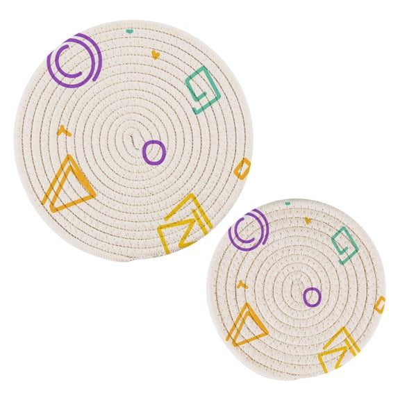 Simple Colorful Geometric Pattern Trivets Potholders Cotton Braided Potholders Heat-Resistant Pads 7.09'' and 9.45''