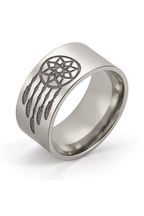 Simple Corrosion Flower Hanging Tassel Pattern Stainless Steel Ring