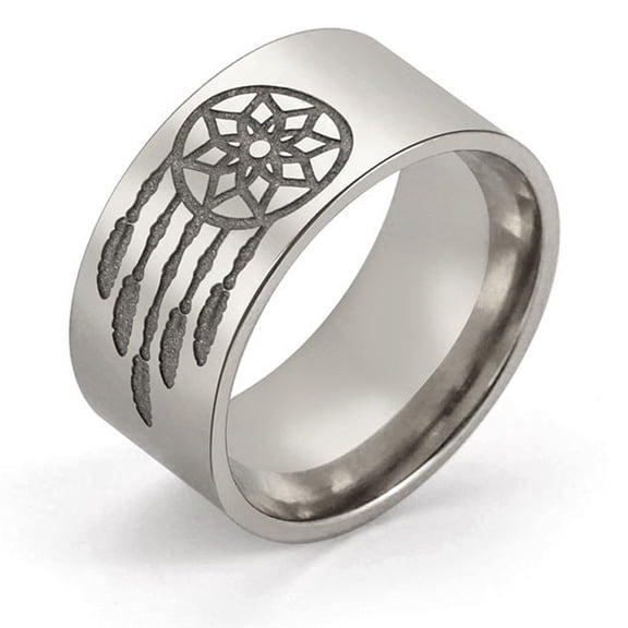 Simple Corrosion Flower Hanging Tassel Pattern Stainless Steel Ring