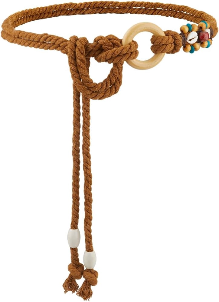 Long Rope Braided Boho Belt Wood Bead - Brown Boho Belt Wooden Beads Decorative Belt Ladies Braided Rope  main image 4