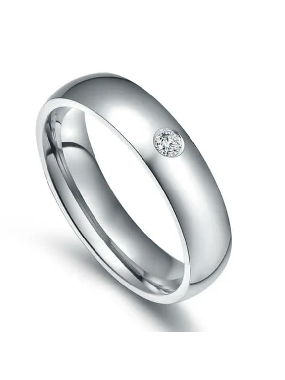 4mm/6mm Silver Titanium Steel Wedding Bands Men Women's Couple Cz Ring Size 5-13