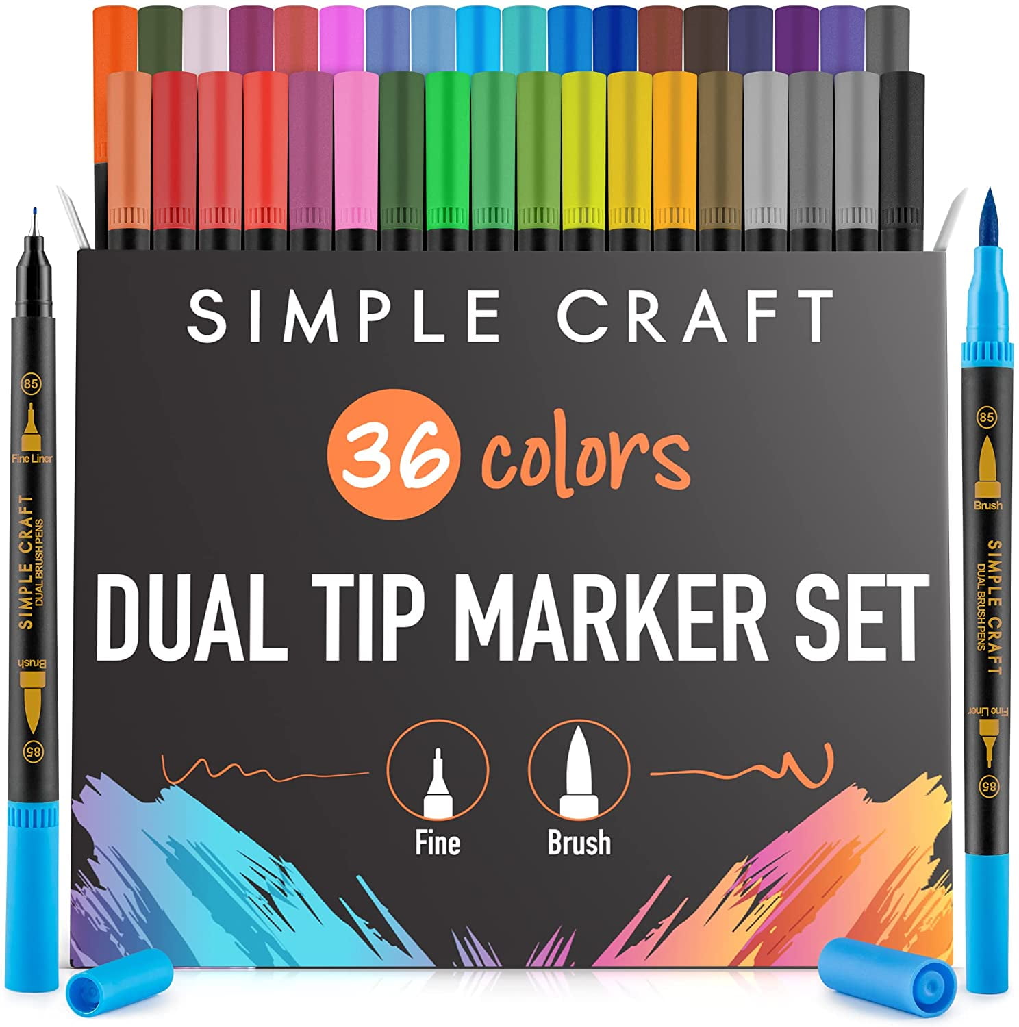 Simple Craft 36 Colored Dual Tip Brush Pens - Dual Fine Tip Brush Pens  Markers for Journaling