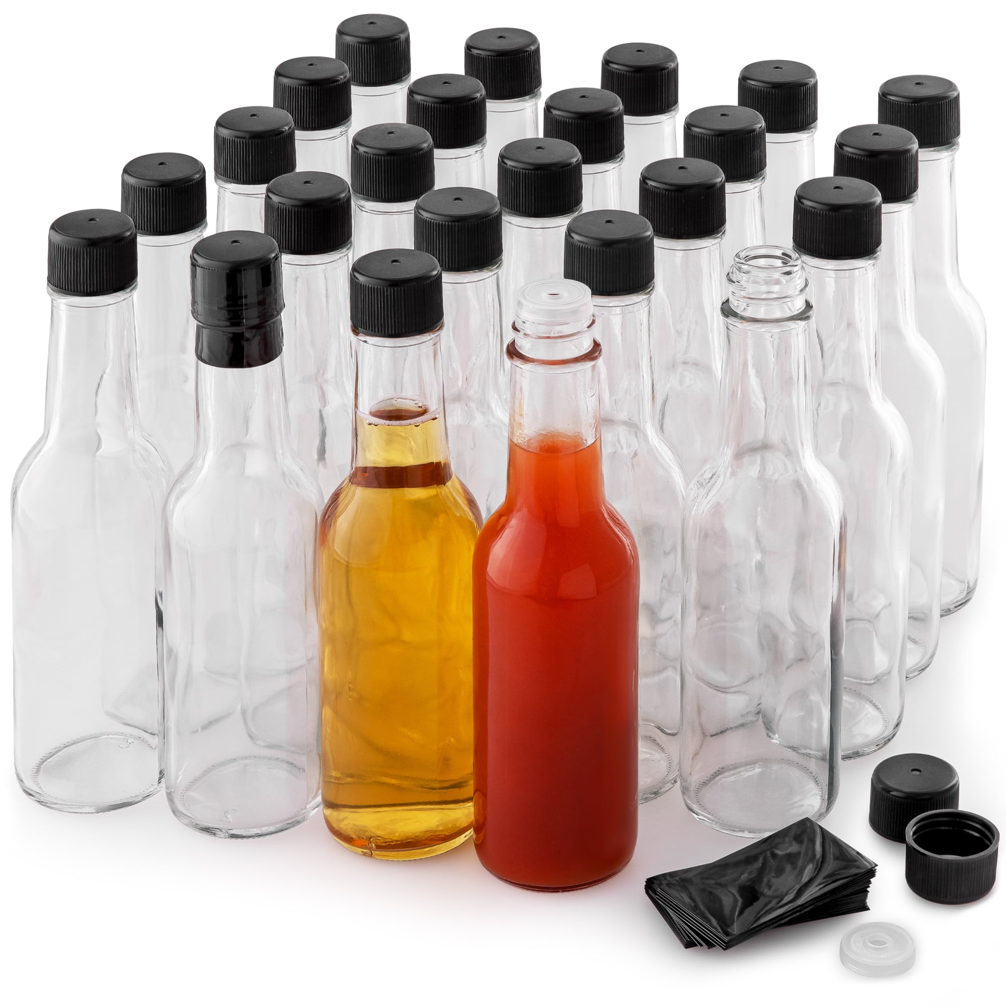 Clear Glass Woozy Bottles, 5 Oz with Black PVC Shrink Capsules — nicebottles
