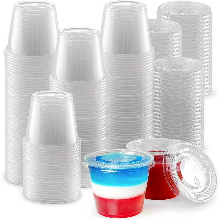 100-Pack of 5.5 Ounce Clear Plastic Jello Shot Cup Containers with Sna