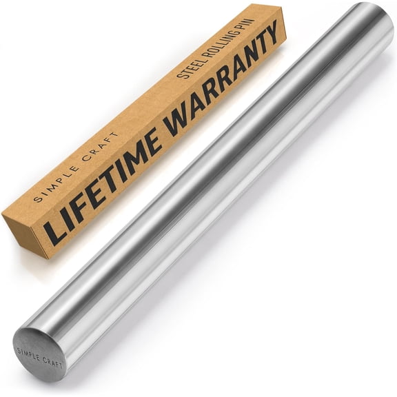 Simple Craft Premium 16 Rolling Pin - Smooth Tapered - French Rolling Pin - Stainless Steel Rolling Pin For Making Cookies, Pastries, Pizza, Pies, and Pastas